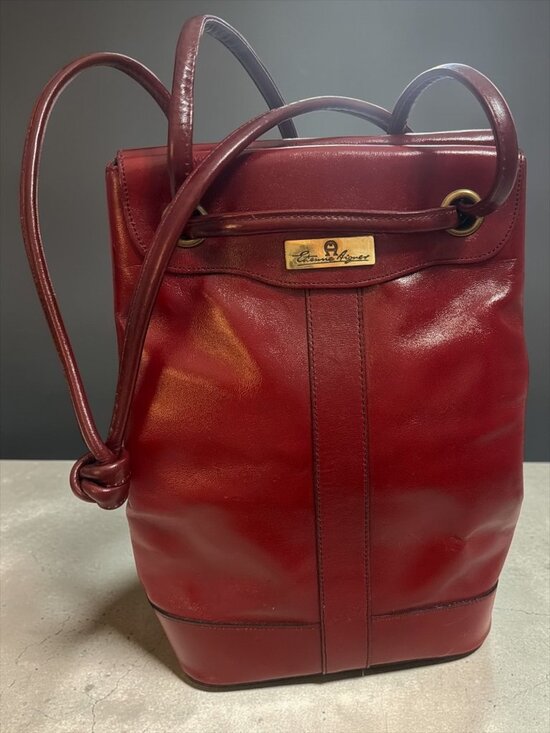 Etienne Aigner Handbags - VTG Etienne Aigner Drawstring Bucket Antic Red Leather Shoulder Bag 80s Germany